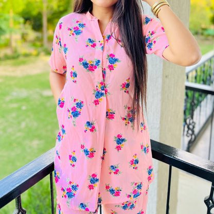 Peach Floral Cord Set