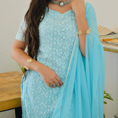 Sky Thread Embroidered Suit Set