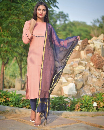 Peach Yoke Design Suit Set