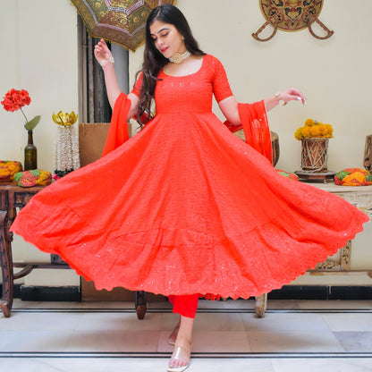 Red Chikankari Suit Set