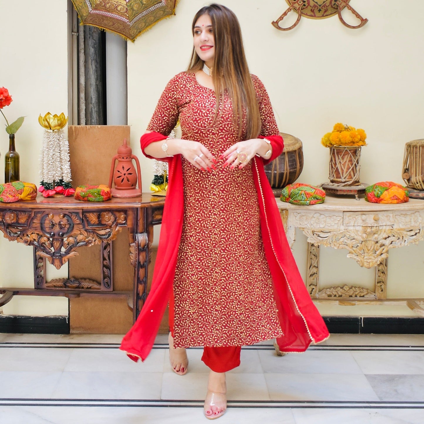 Red Zari Suit Set