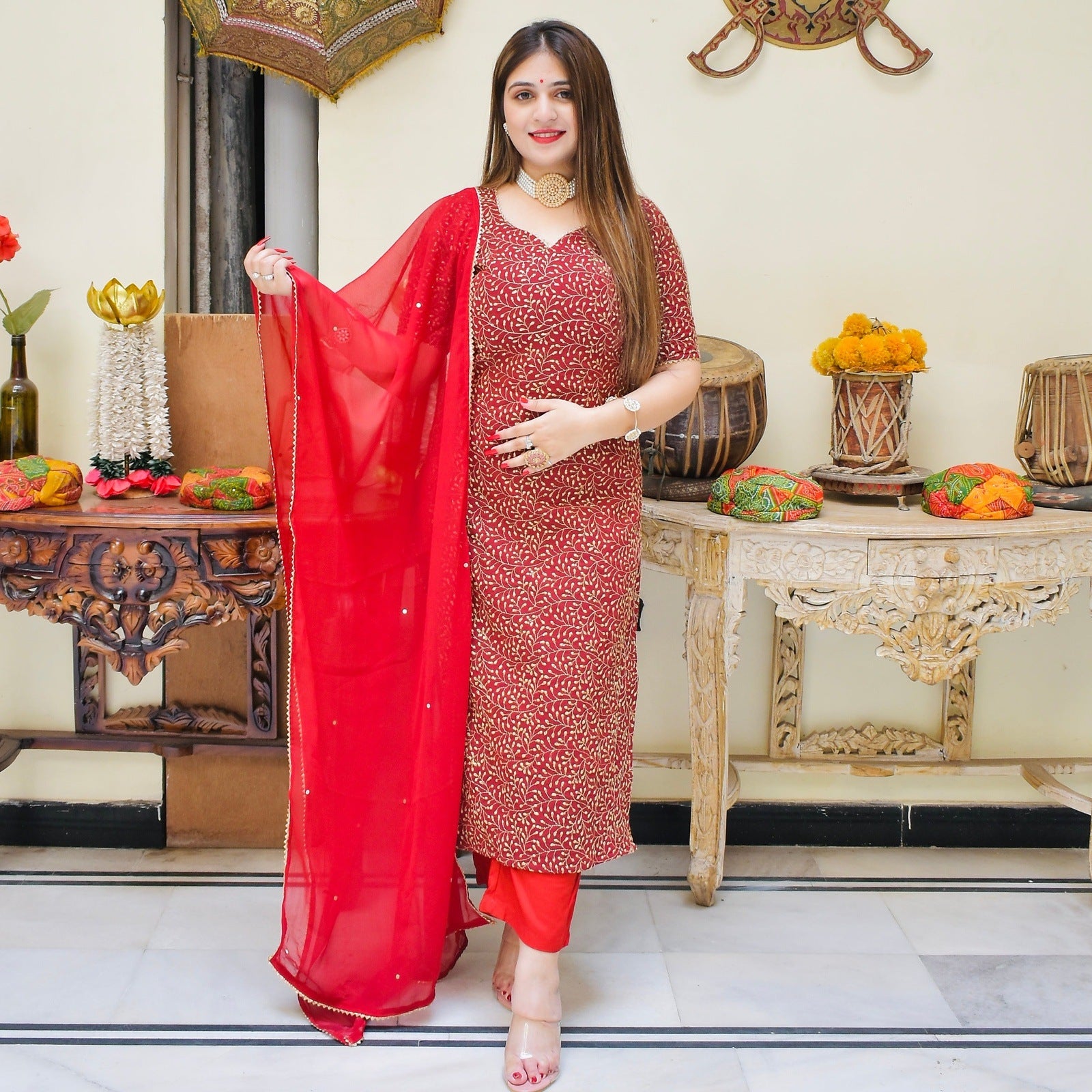 Red Zari Suit Set