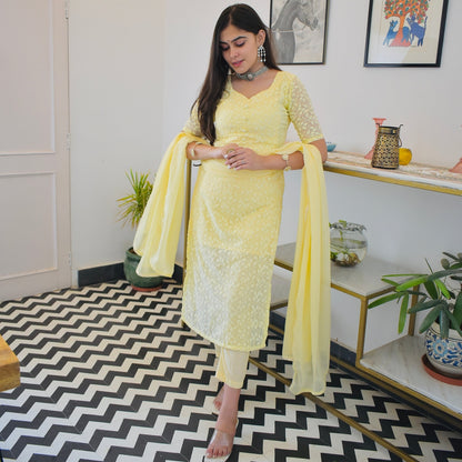 Lime Thread Embroidered Suit Set