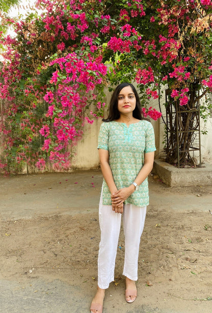 Sea green Handblock Top