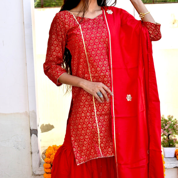 Red Festive Sharara Set