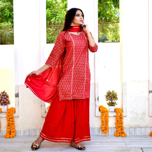Red Festive Sharara Set