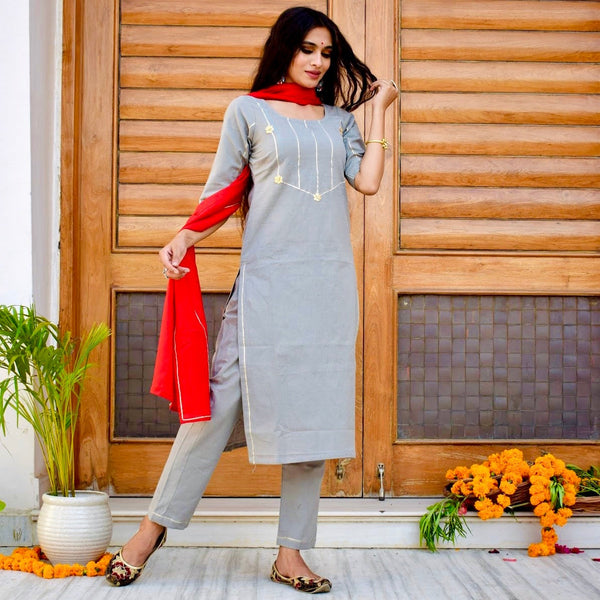 Embellished Grey Suit Set