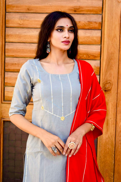 Embellished Grey Suit Set