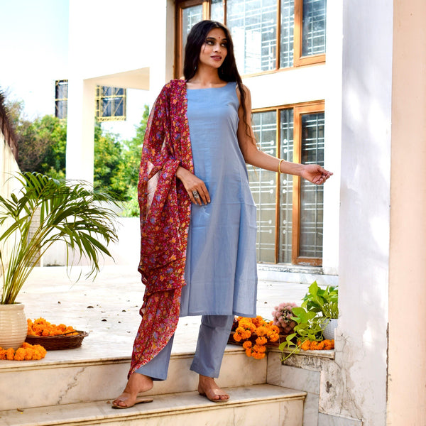 Baby Blue Floral Suit Set