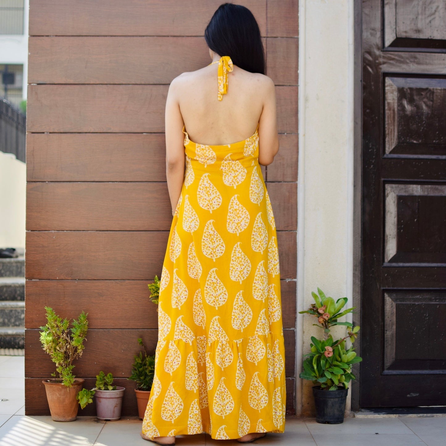 Yellow Paisley Halter Dress