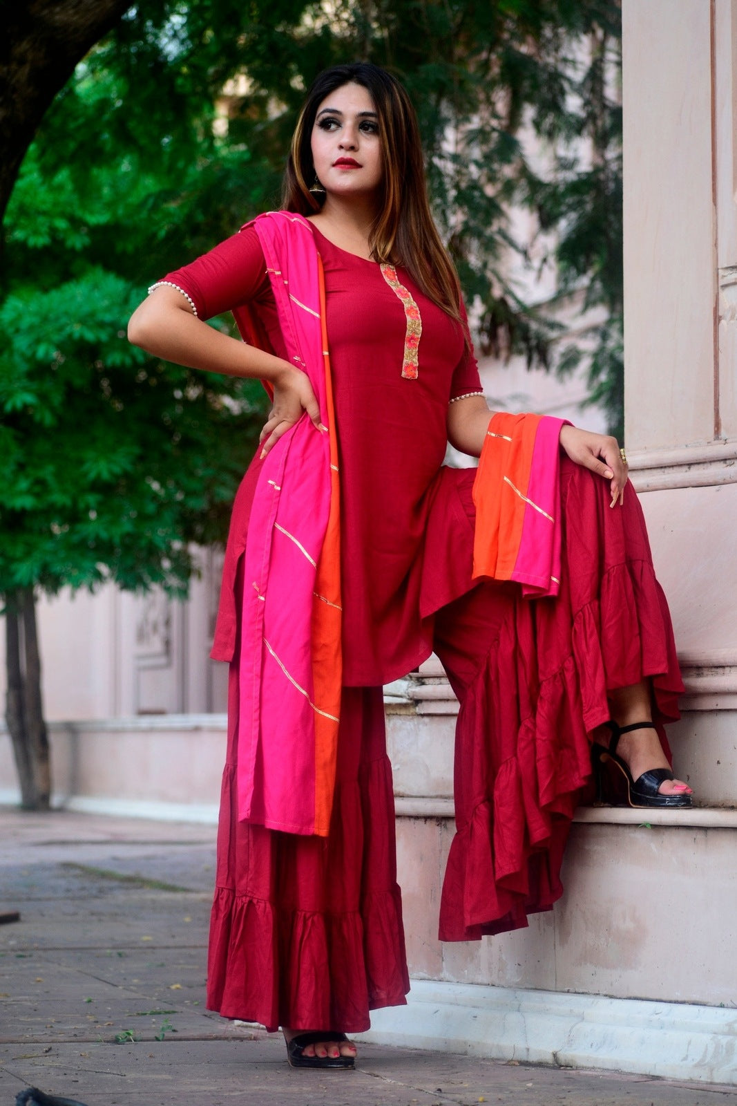 Maroon Delight Sharara Set