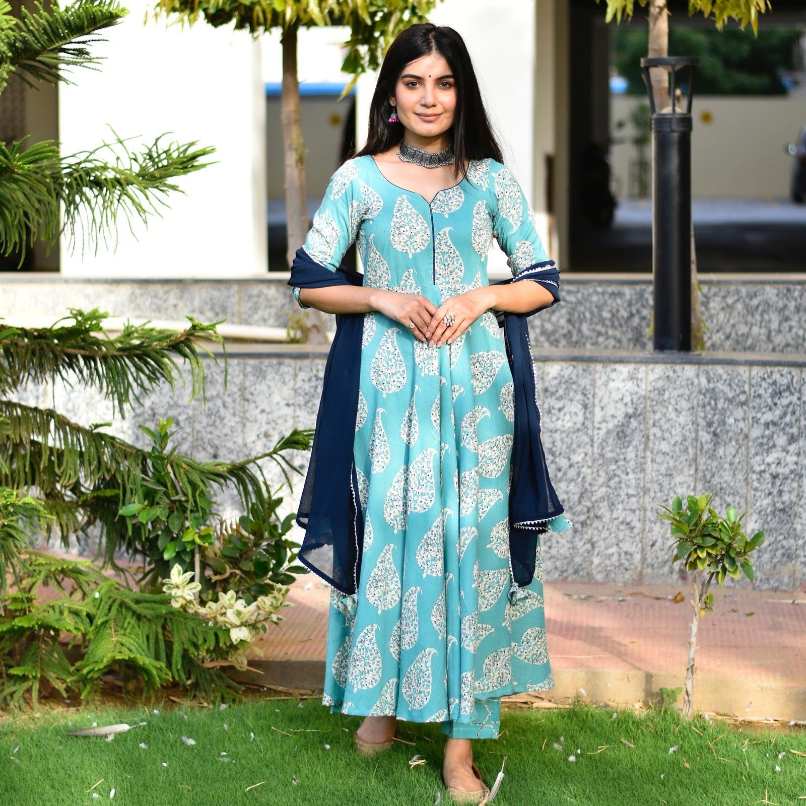 Ice Blue Paisley Suit Set