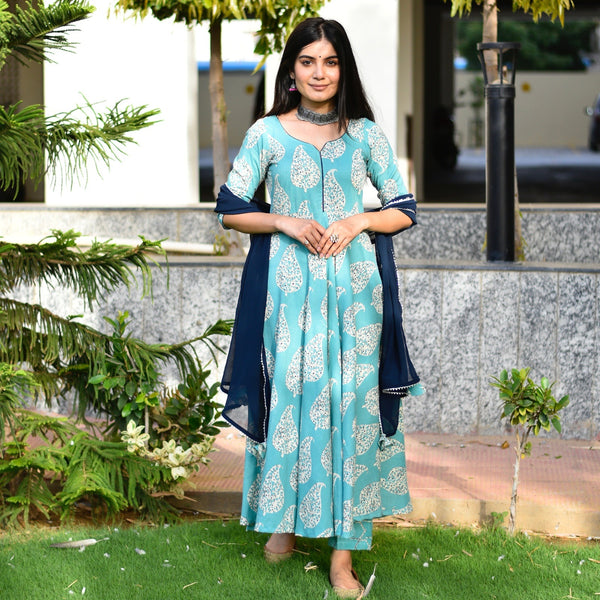 Ice Blue Paisley Suit Set