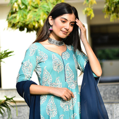 Ice Blue Paisley Suit Set
