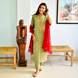 Green Bagh Handblock Suit Set