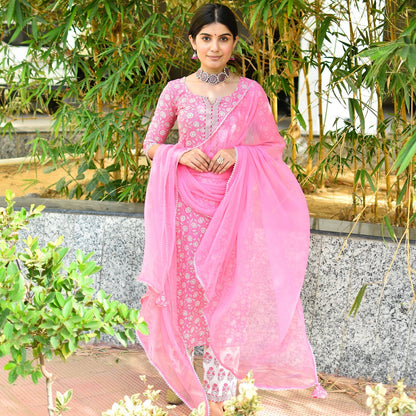Pink Handblock Suit Set