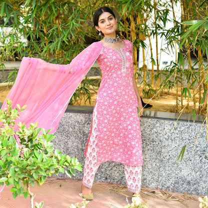 Pink Handblock Suit Set
