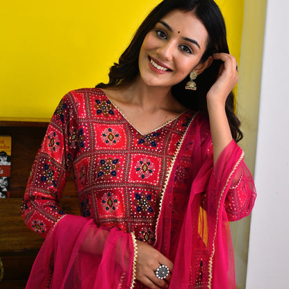 Pink Gold Foil Bandhani Suit Set