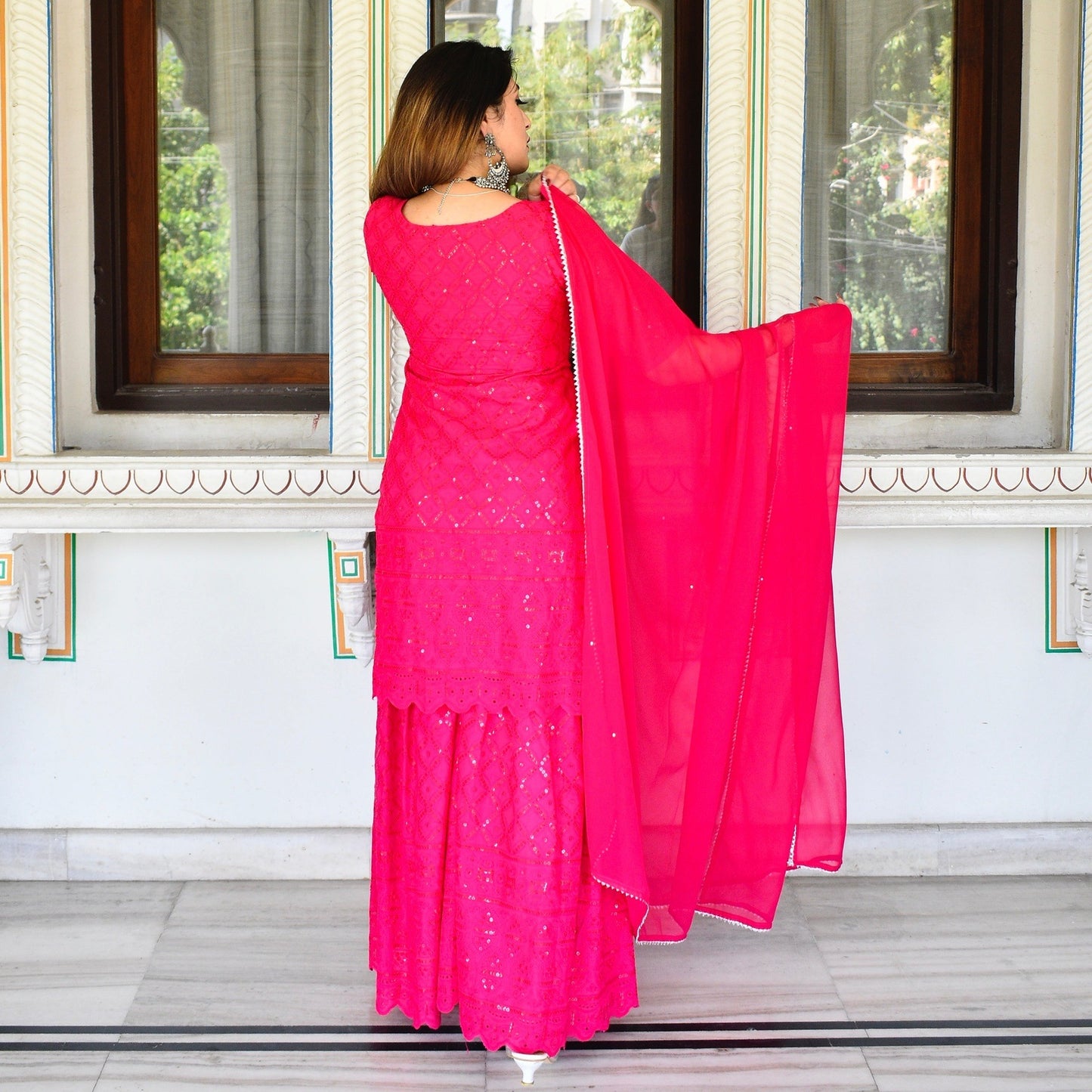 Pink Chikankari Sharara Suit Set