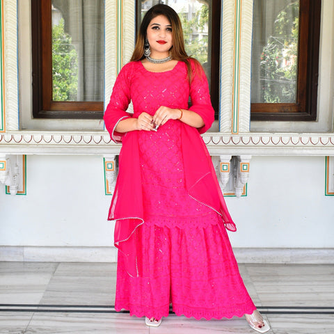 Pink Chikankari Sharara Suit Set