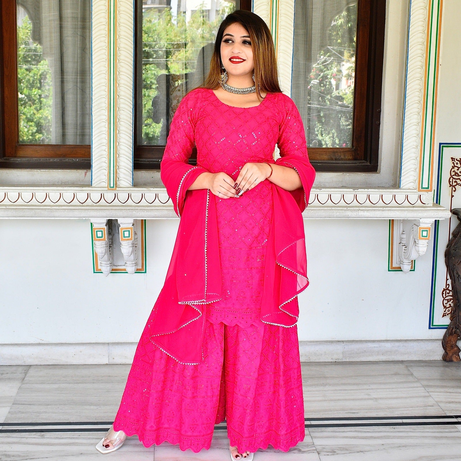 Pink Chikankari Sharara Suit Set