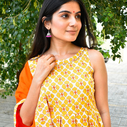 Butter Handblock Pleated Suit Set