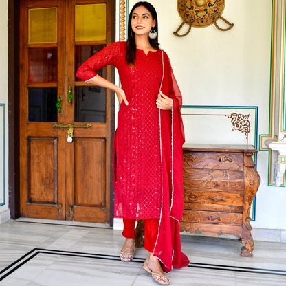 Maroon Chikankari Suit Set