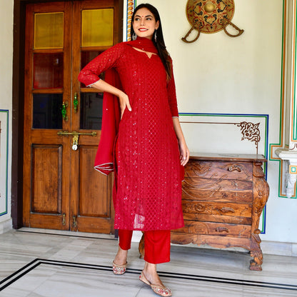 Maroon Chikankari Suit Set