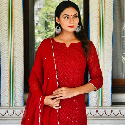 Maroon Chikankari Suit Set