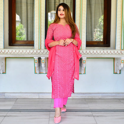 Pink Chikankari Suit Set