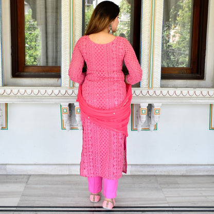 Pink Chikankari Suit Set