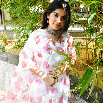 White Floral Handpainted Suit Set