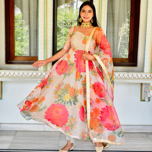 Ivory Handpainted Organza Suit set