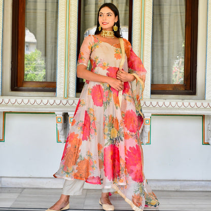 Ivory Handpainted Organza Suit set