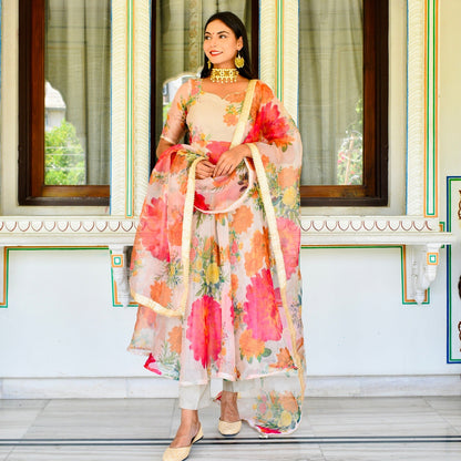 Ivory Handpainted Organza Suit set