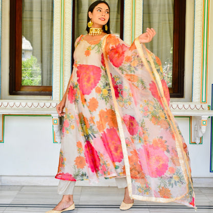 Ivory Handpainted Organza Suit set
