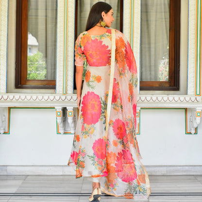 Ivory Handpainted Organza Suit set