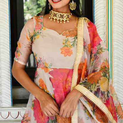 Ivory Handpainted Organza Suit set