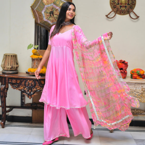Baby Pink Shibori Sharara Suit Set