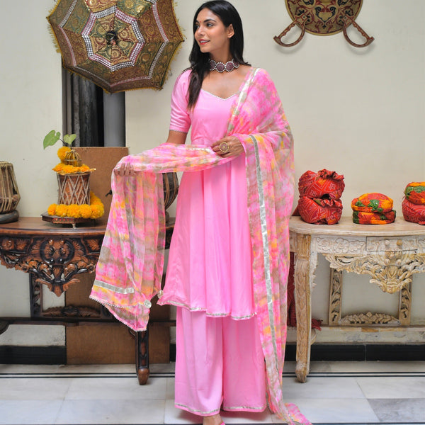 Baby Pink Shibori Sharara Suit Set