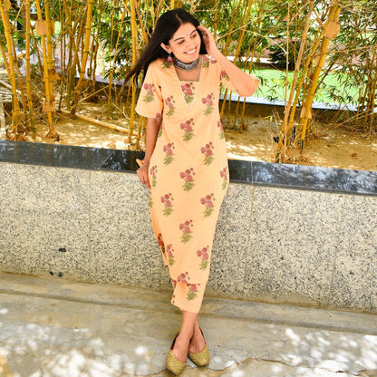 Peach Block Kurta Set