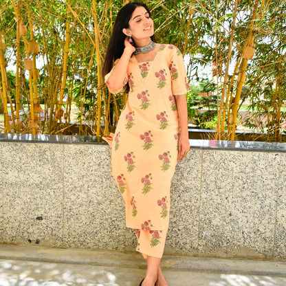 Peach Block Kurta Set