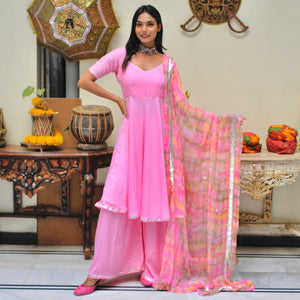 Baby Pink Shibori Sharara Suit Set