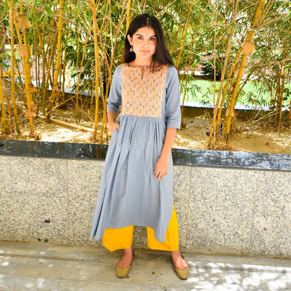 Powder Blue Yoke Kurta Set
