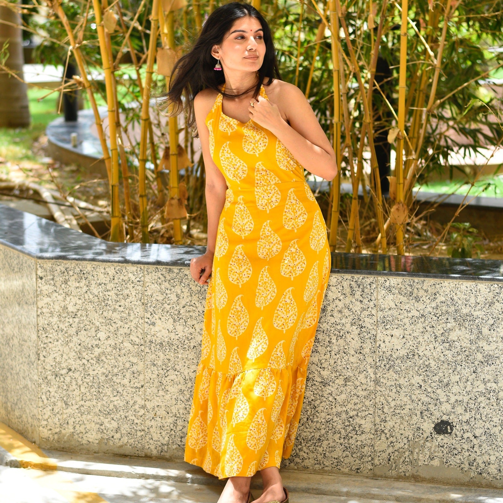 Yellow Paisley Halter Dress