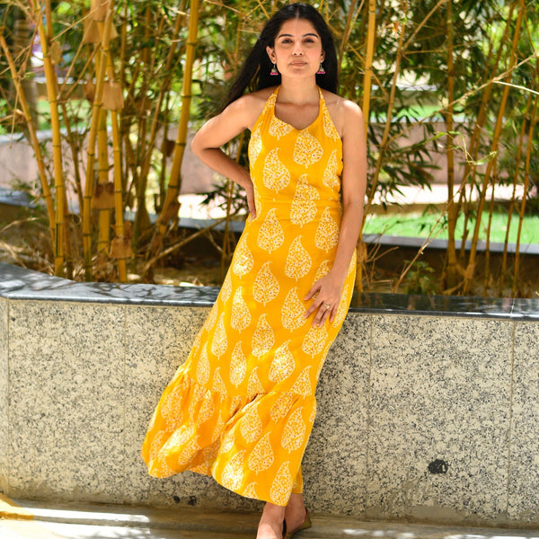 Yellow Paisley Halter Dress