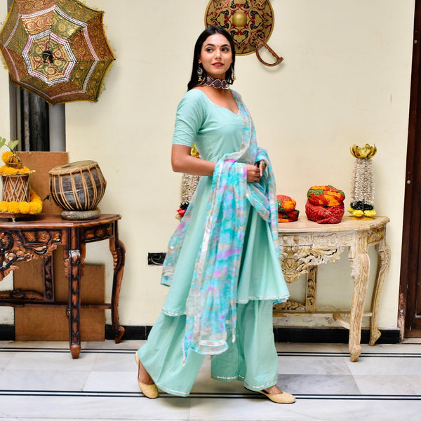 Aqua Shibori Sharara Suit Set