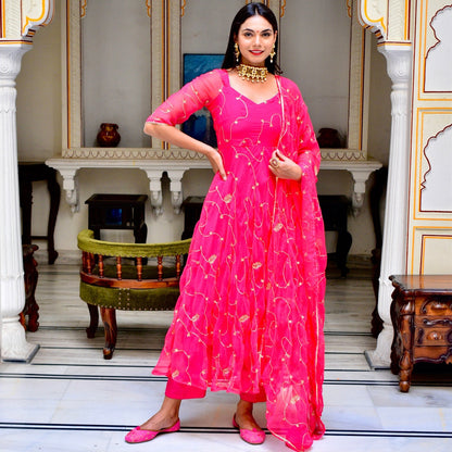 Pink Zari Suit Set