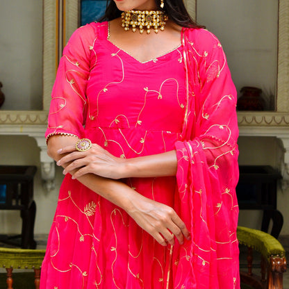 Pink Zari Suit Set