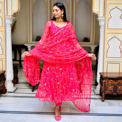 Pink Zari Suit Set